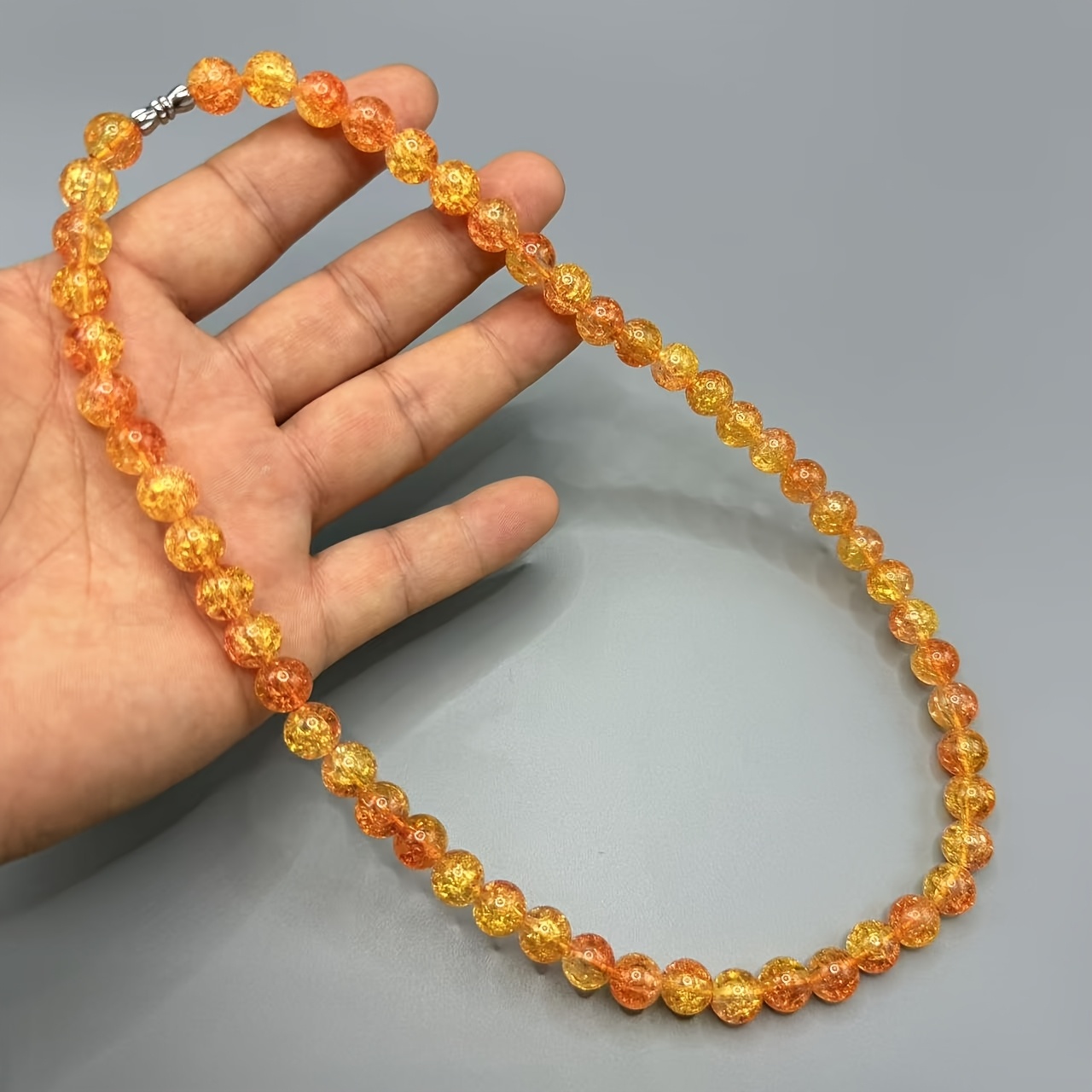 Unisex Baltic Amber Necklace, Minimalist Smooth Beaded Chain